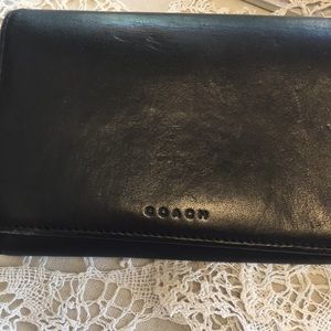 Vintage Coach Wallet Black Leather Tri Fold